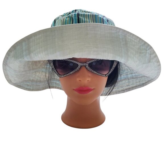 Wooden Ships 100% Cotton Women’s Floppy Beach Hat Striped Brim for Small Head - Picture 4 of 10